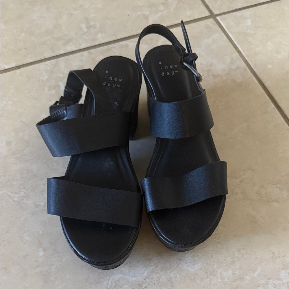 A New Day Black Strappy Sandals size 6.5